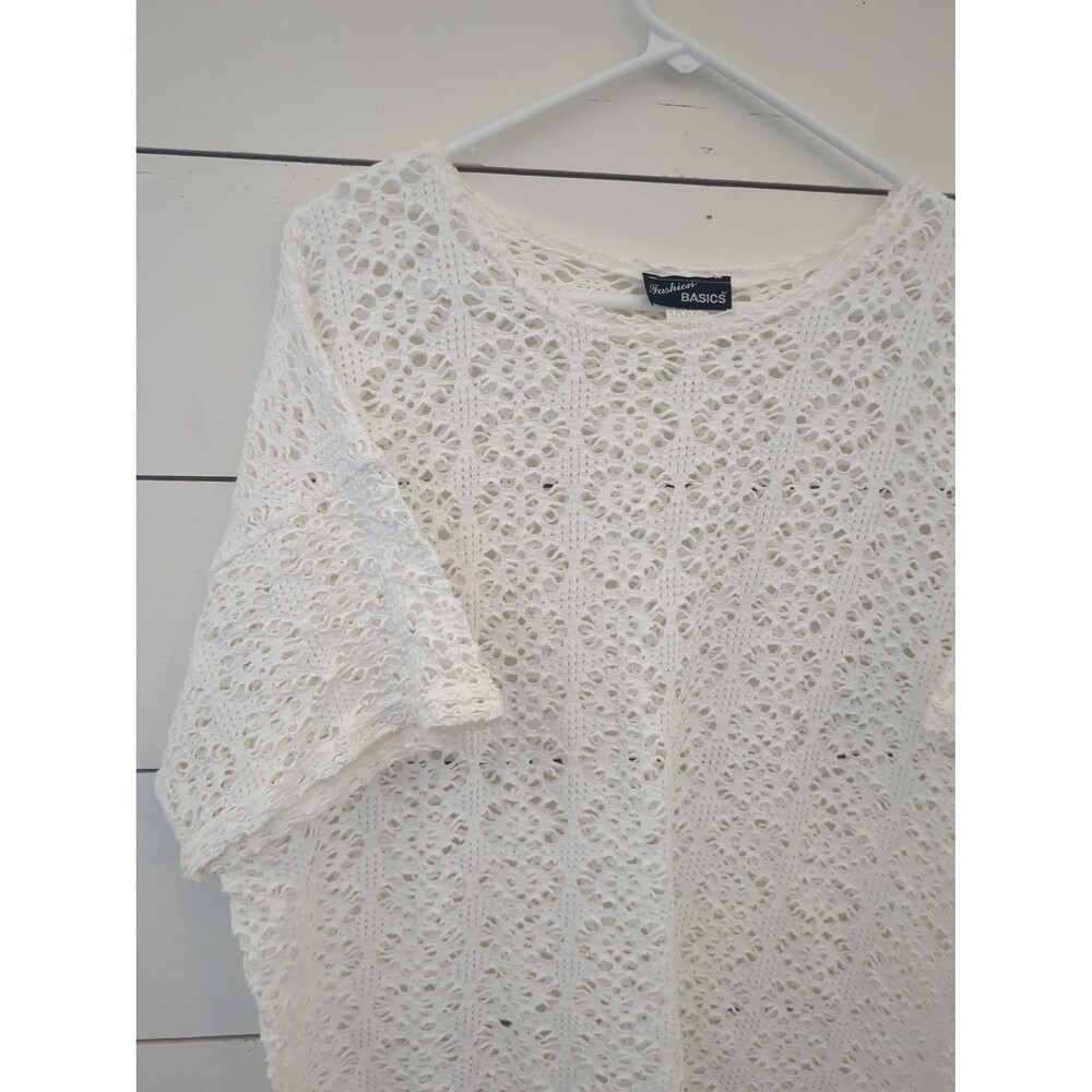 Fashion basics 1X 100% cotton open weave crochet layering top swimsuit cover
